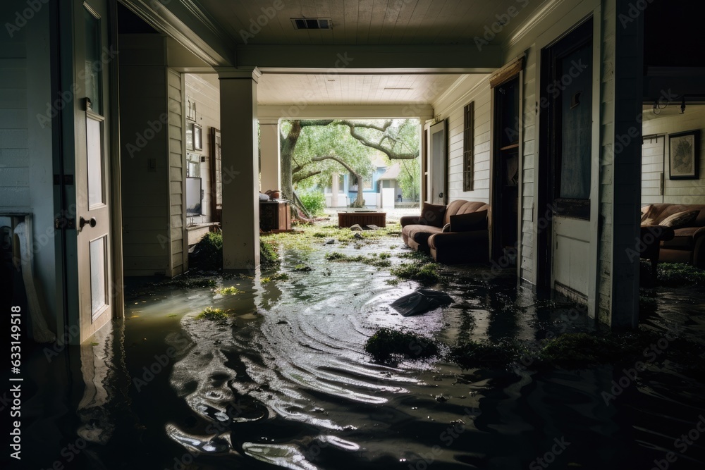 A residence located in a suburban area of Houston was inundated by floodwaters caused by the devastating Hurricane Harvey in 2017.