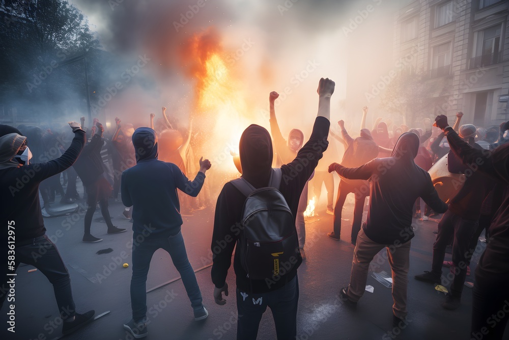 a young man in the middle of a protest generative ai