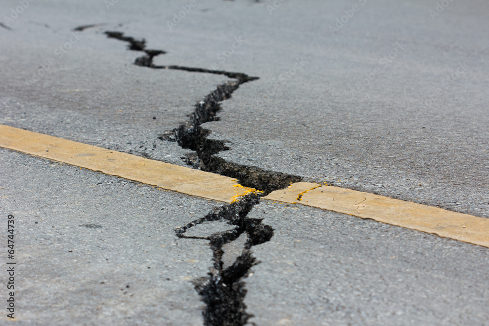 broken road by an earthquake in Chiang Rai, thailand