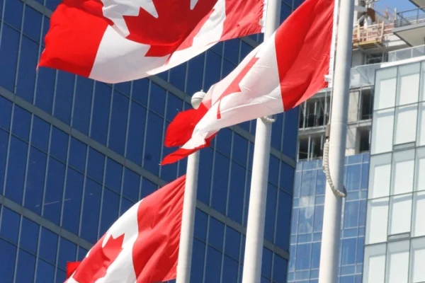 Canada flags front building