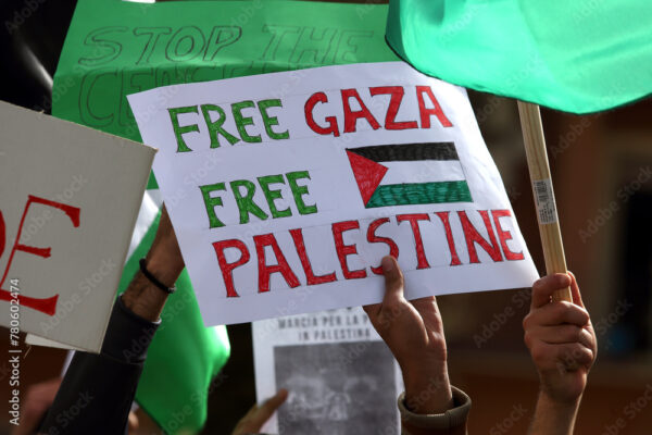 Cassino, Italy - March 29, 2024. March against the war in Palestine, sign with the words "free Gaza, free Palestine"