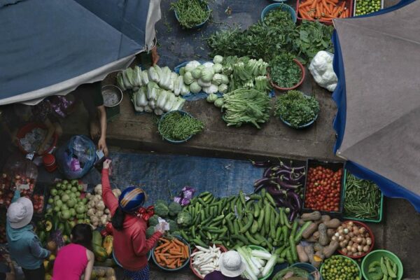 aerial view of vibrant street market with fresh produce