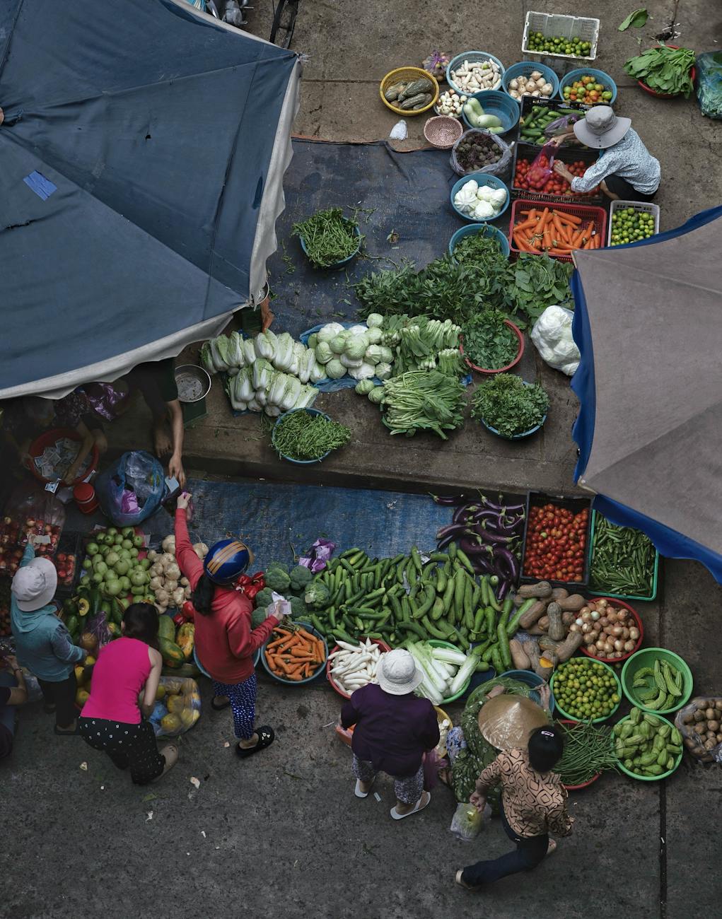 aerial view of vibrant street market with fresh produce