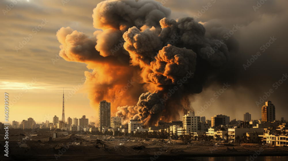 Smoke billows over barrier walls painting a haunting Gaza skyline