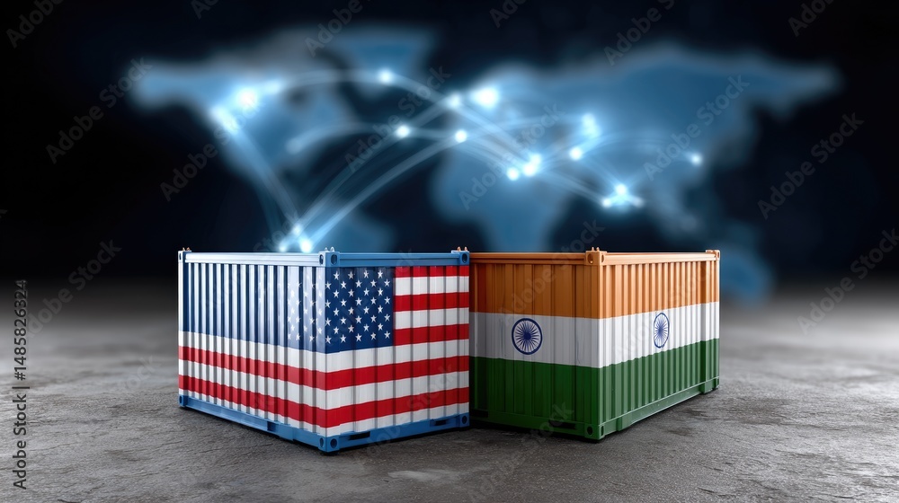 US and India Trade Cargo Containers Show Global Exchange and International Shipping