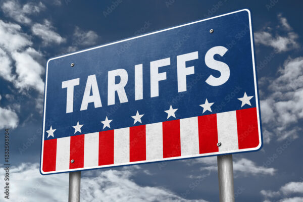 US Trade policy - road sign traffic with the slogan Tariffs