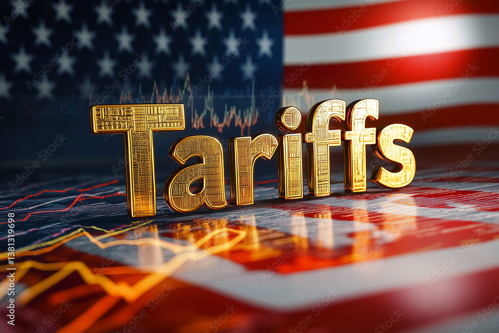 Word 'Tariffs' on the American Flag Background: Impact on Trade Relations, Politics, and U.S. Tariffs