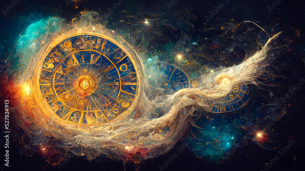 Zodiac and constellations in a starry and colorful sky